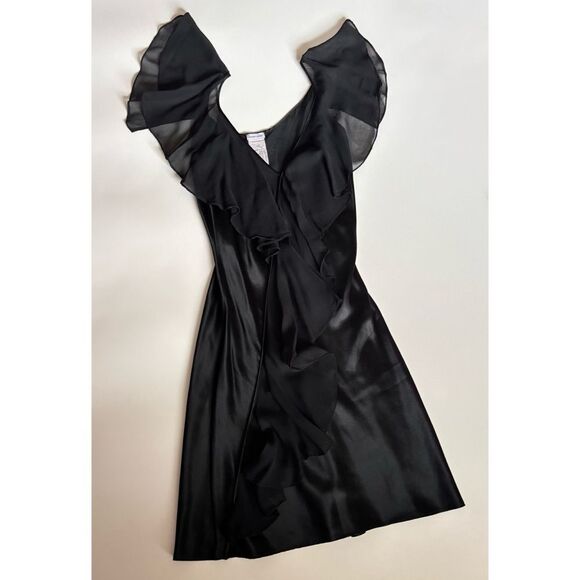 Vintage Intimissimi Silk Black Asymmetrical Ruffle Dress in Black Size S - Picture 2 of 5